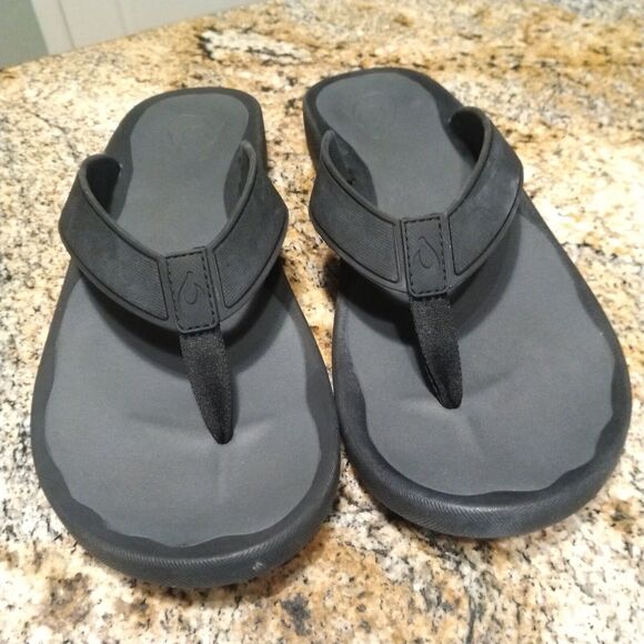 Olukai Koko'o Men's Flip Flop Sandal Black/Dark Shadow 10493-406C Men's Size 13 - Picture 10 of 12